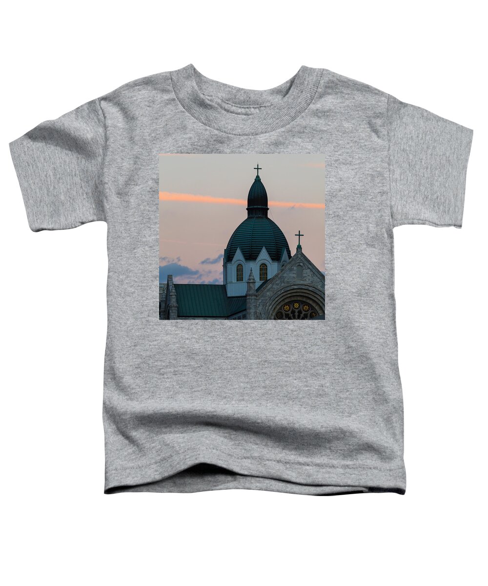 Architectural Features Toddler T-Shirt featuring the photograph Sacred Heart at Sundown by Ed Gleichman