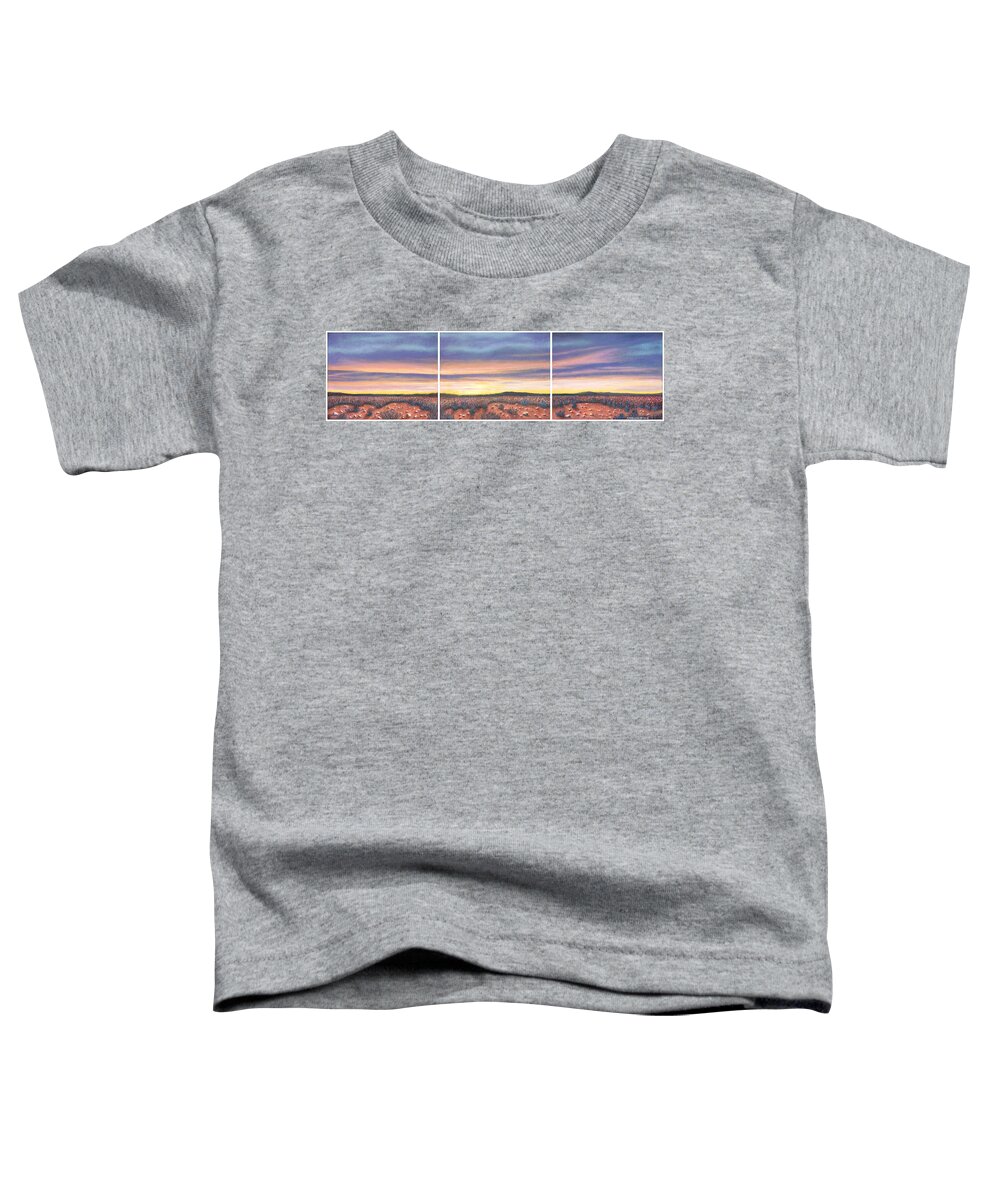 Sagebrush Toddler T-Shirt featuring the pastel Sagebrush Sunset Triptych by Michael Heikkinen