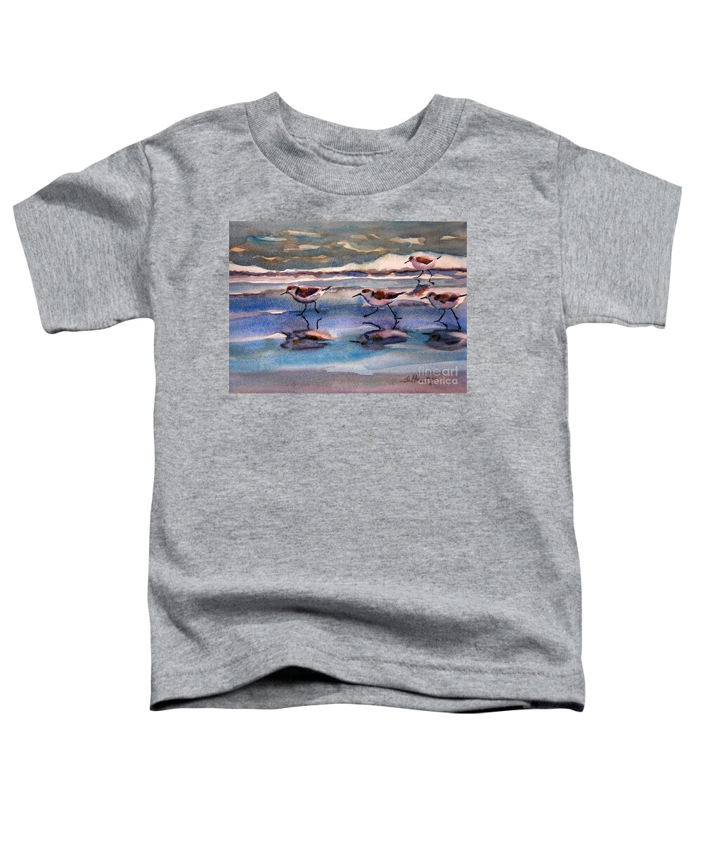 Fine Art Toddler T-Shirt featuring the painting Sandpipers running in beach shade 3-10-15 by Julianne Felton