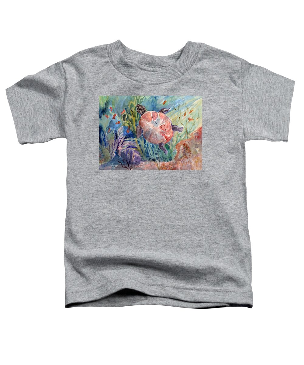 Life Under The Sea. Sea Turtle Ocean Toddler T-Shirt featuring the painting Sea turtle by Charme Curtin