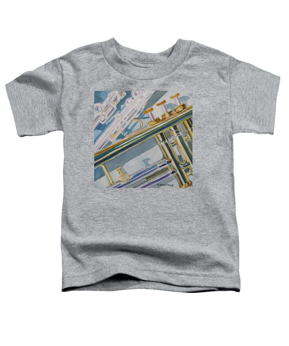 Trumpet Toddler T-Shirt featuring the painting Silver and Brass Keys by Jenny Armitage
