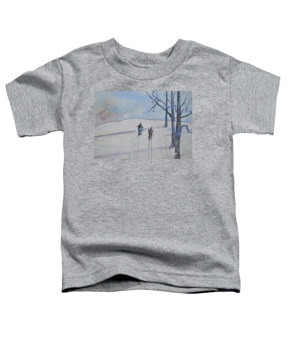 Skiing Toddler T-Shirt featuring the painting Ski Buddies by Kellie Chasse
