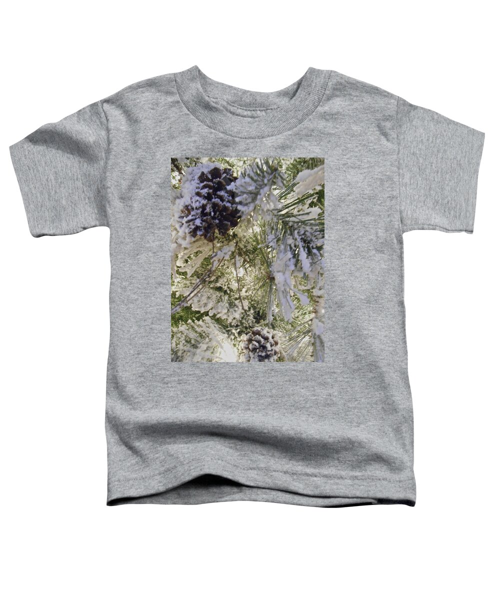 Pine Tree Toddler T-Shirt featuring the photograph Snow on Pine tree by Joan Reese