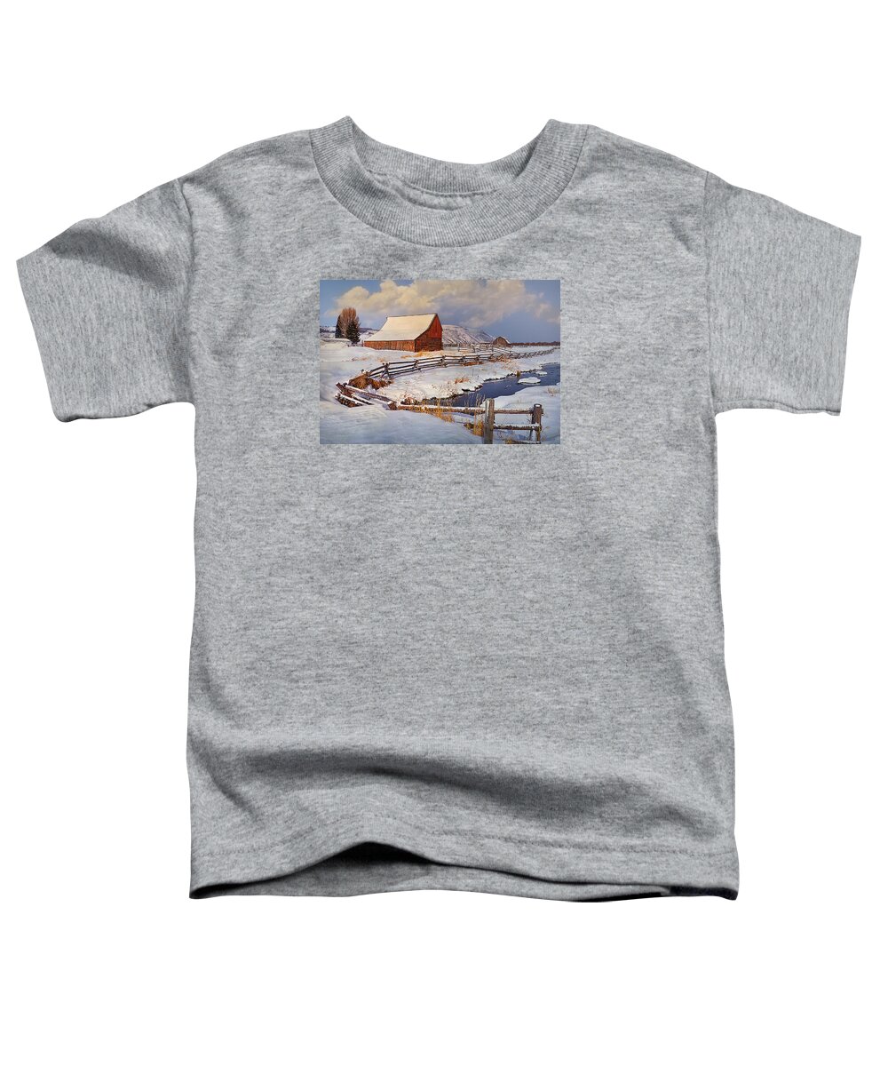 Barn Toddler T-Shirt featuring the photograph Snowed In by Priscilla Burgers