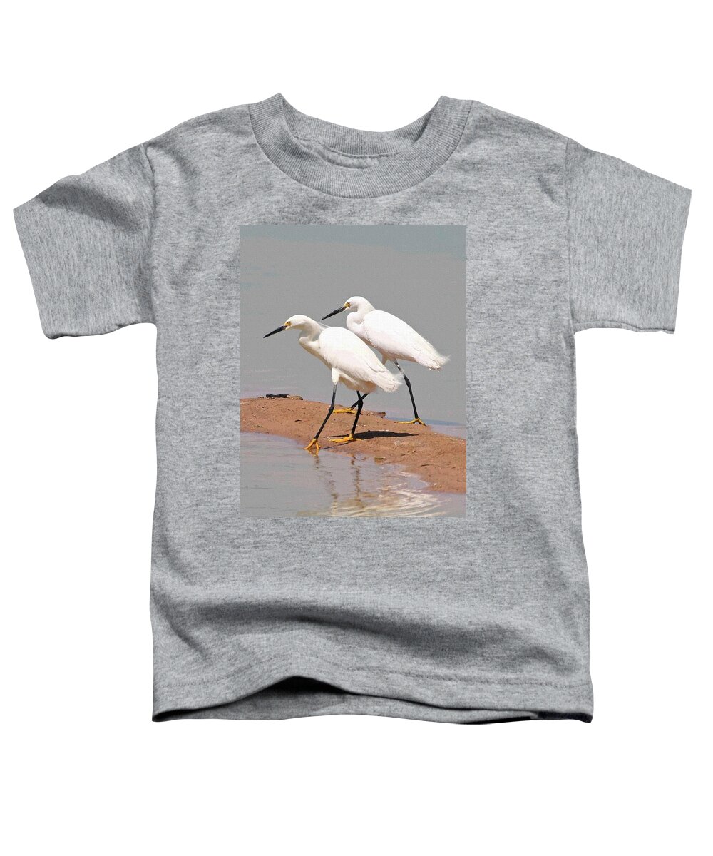 Snowy Egrets With Matching Beaks Toddler T-Shirt featuring the photograph Snowy Egrets With Matching Beaks by Tom Janca
