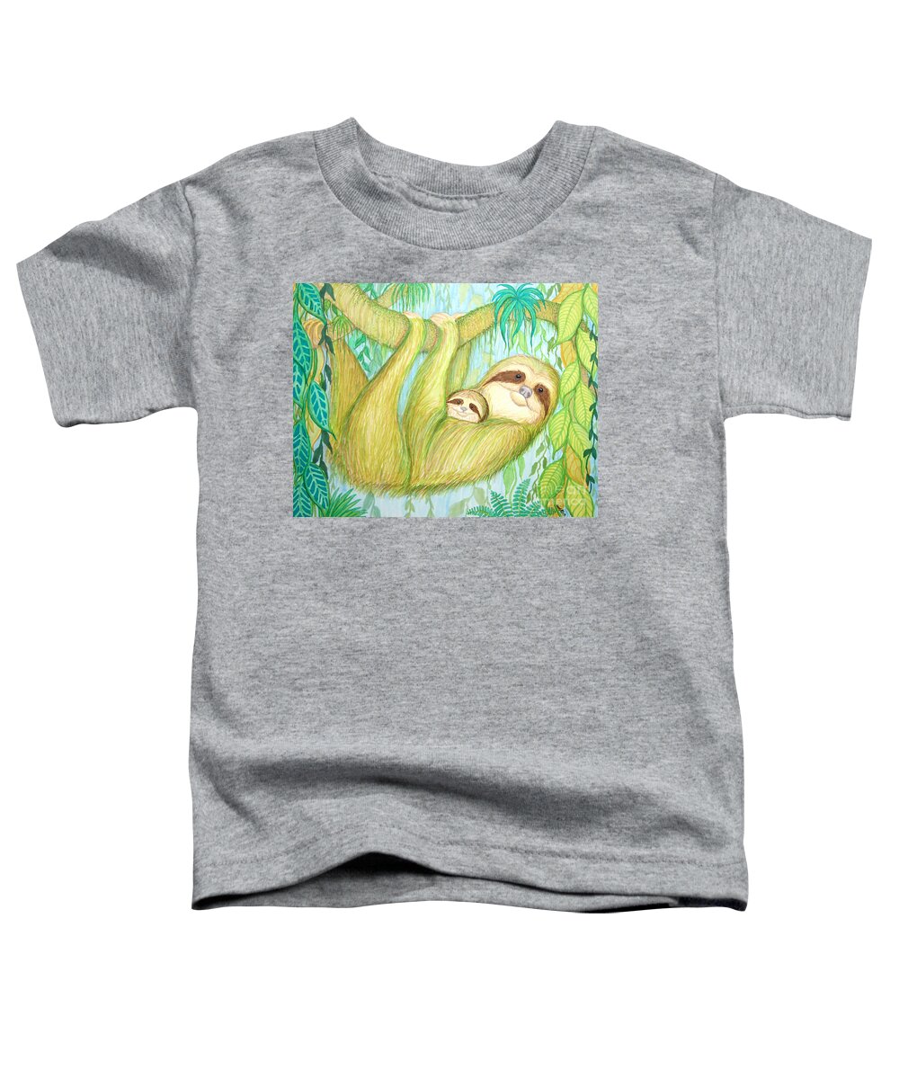 Sloth Toddler T-Shirt featuring the drawing Soggy Mossy Sloth by Nick Gustafson