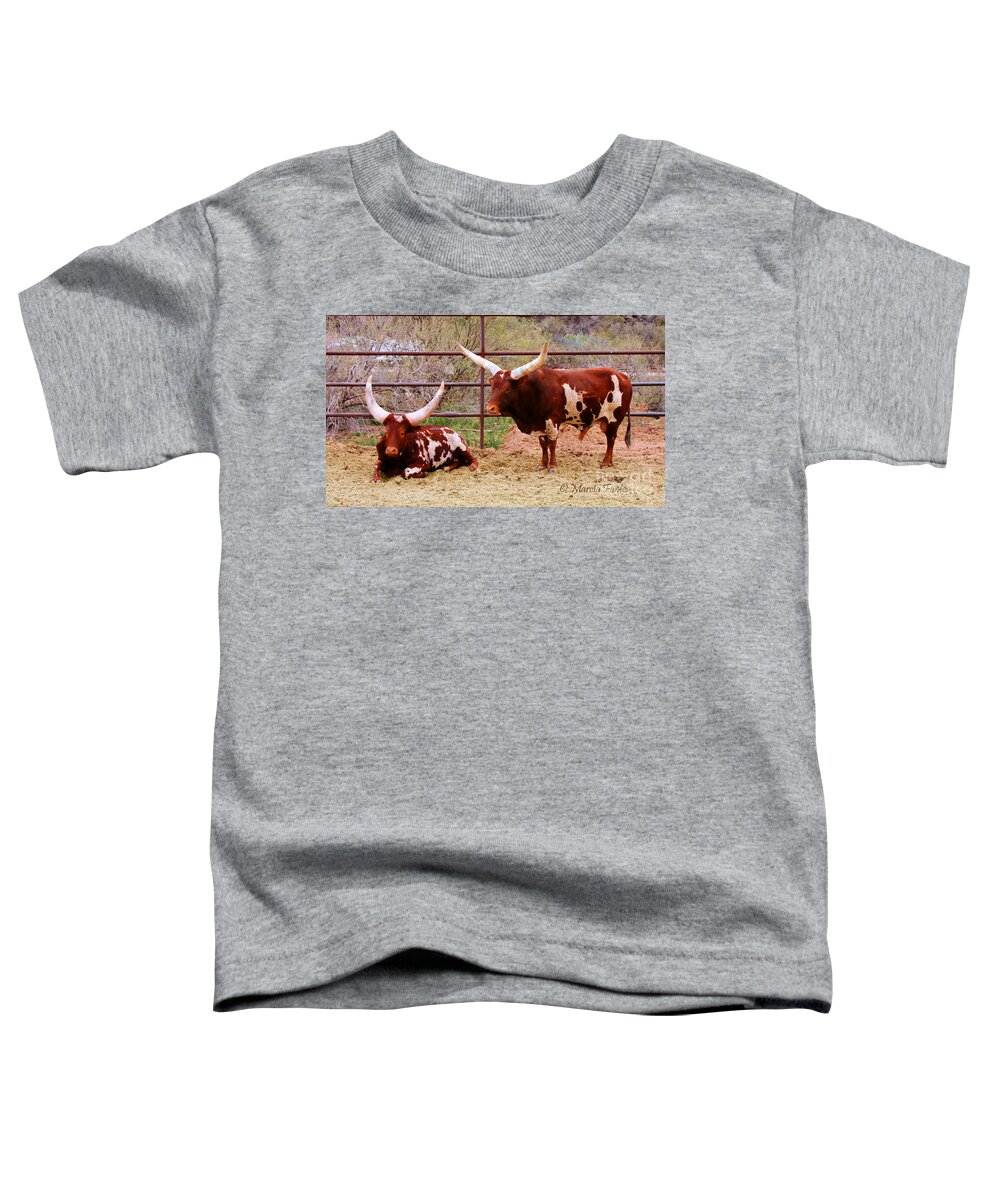 Arizona Toddler T-Shirt featuring the photograph Southwest Long Horn Bulls by Tap On Photo
