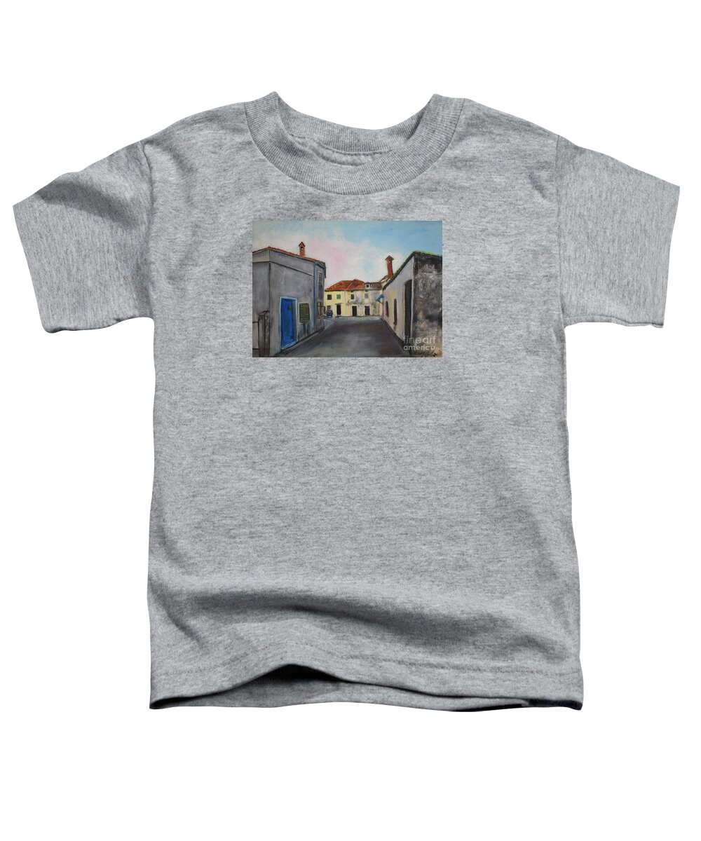 Raija Merila. Galleria Merila Toddler T-Shirt featuring the painting Street View From Kavran by Raija Merila