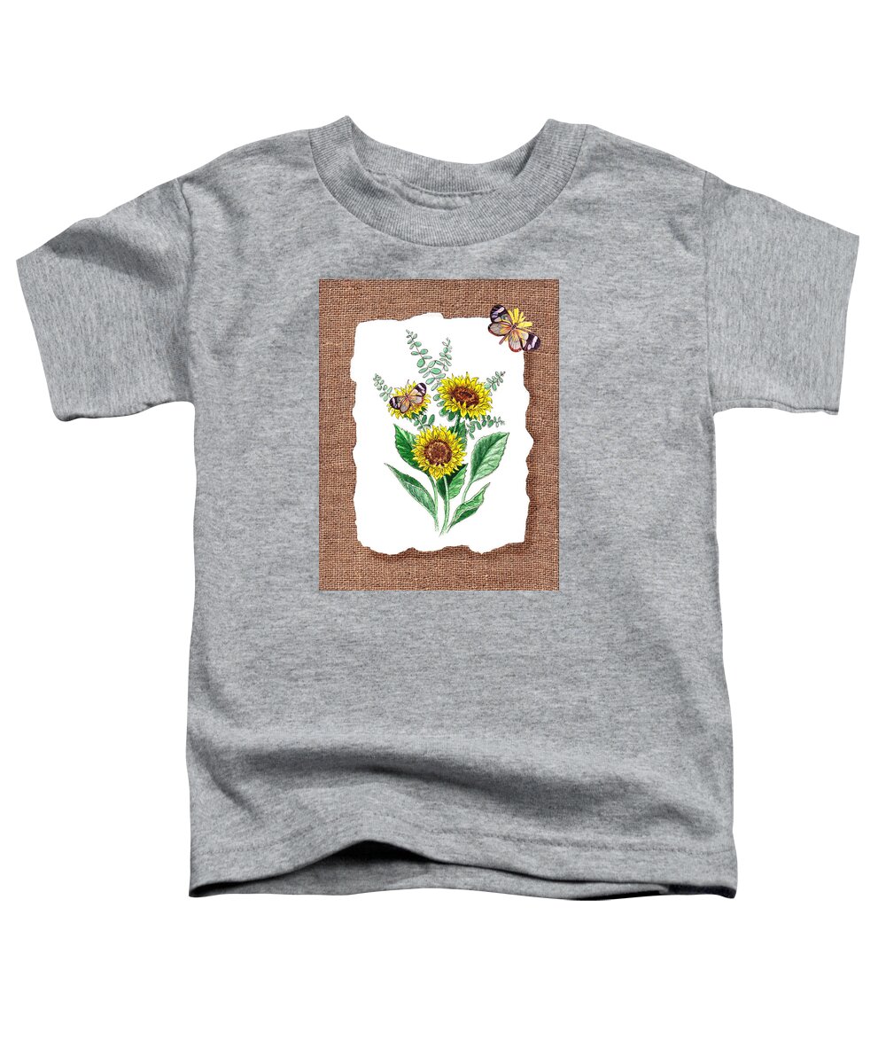 Sunflowers Toddler T-Shirt featuring the painting Sunflowers And Butterflies by Irina Sztukowski