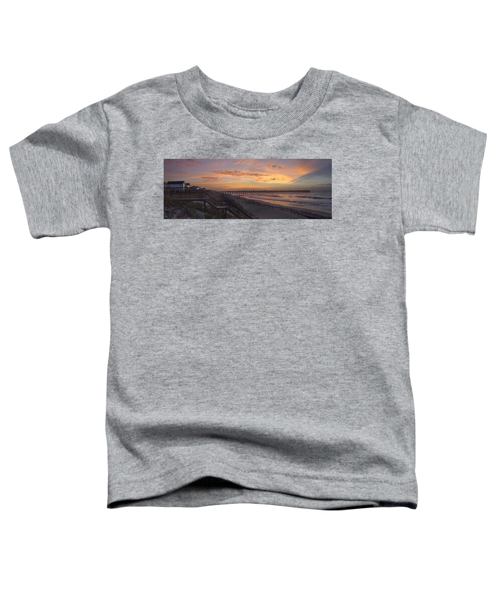 Fishing Pier Toddler T-Shirt featuring the photograph Sunrise on Topsail Island Panoramic by Mike McGlothlen