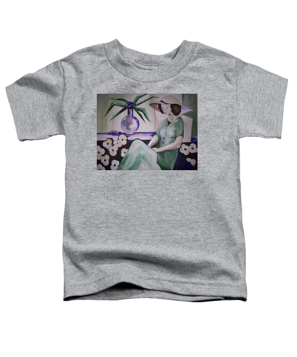 Barbara Moak Toddler T-Shirt featuring the painting Texting..Where R U by Barbara Moak