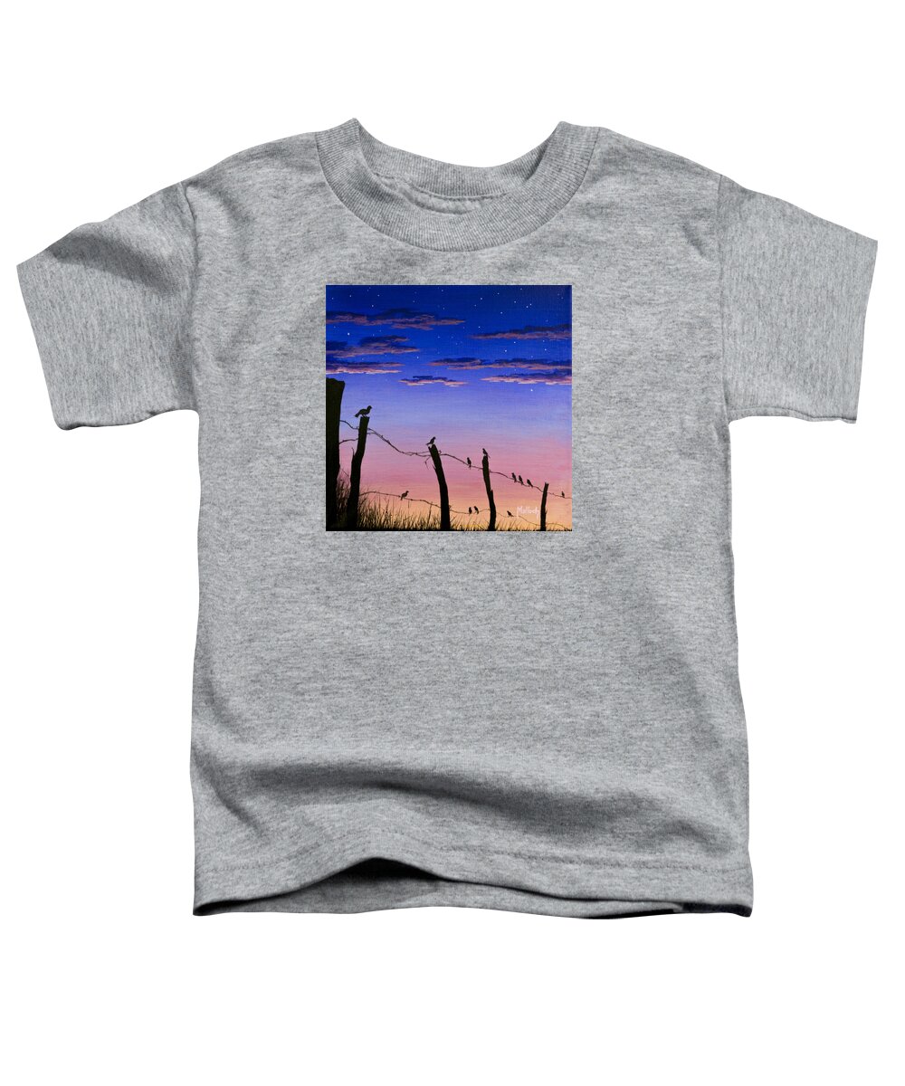 Barbwire Fence Toddler T-Shirt featuring the painting The Birds - Morning Has Broken by Jack Malloch