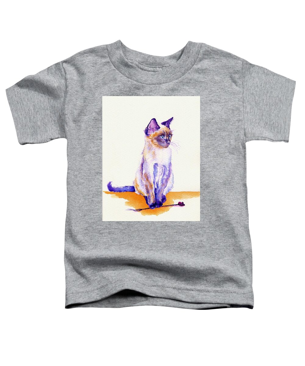 Cat Toddler T-Shirt featuring the painting The Catmint Mouse Hunter by Debra Hall