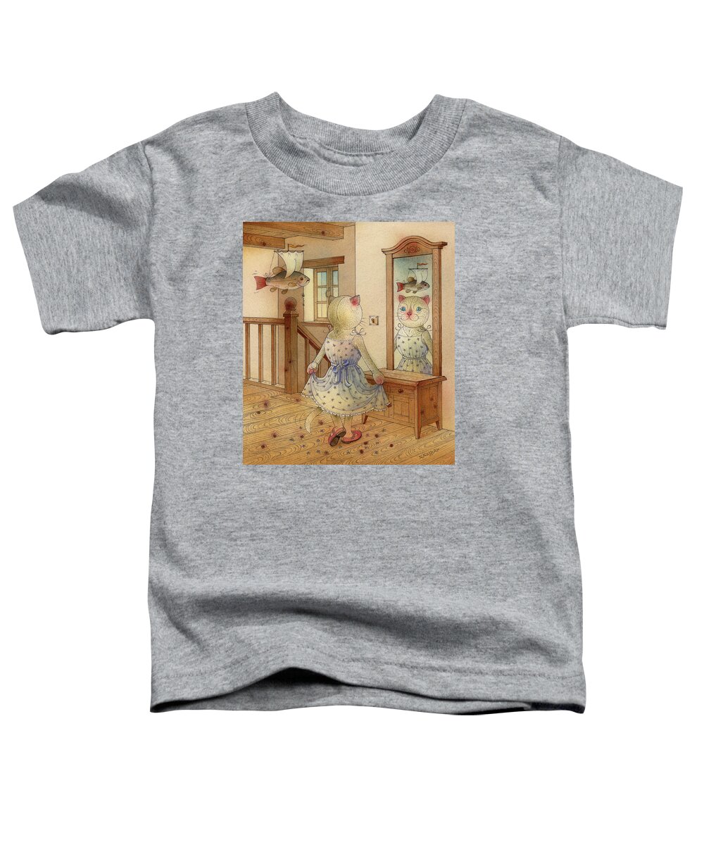 Cat Dream Blue Fish Room Fantasy Mirror Toddler T-Shirt featuring the painting The Dream Cat 11 by Kestutis Kasparavicius