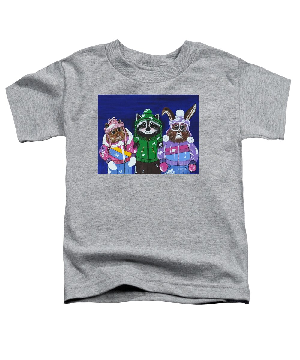 Ski Toddler T-Shirt featuring the painting The Mt. Bachelor Brats by Jennifer Lake