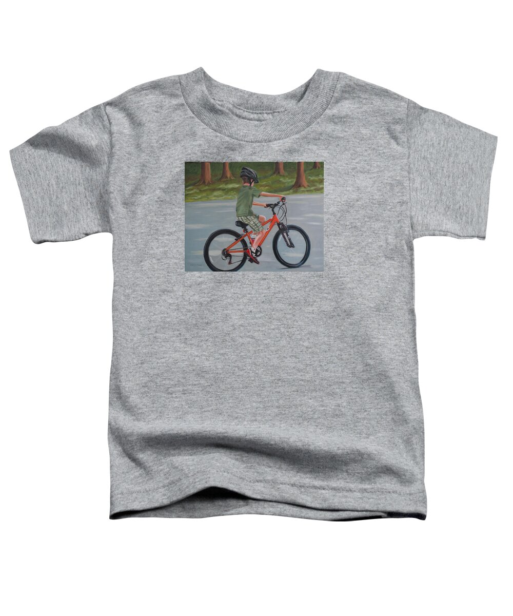 Boy Toddler T-Shirt featuring the painting The New Bike by Jill Ciccone Pike