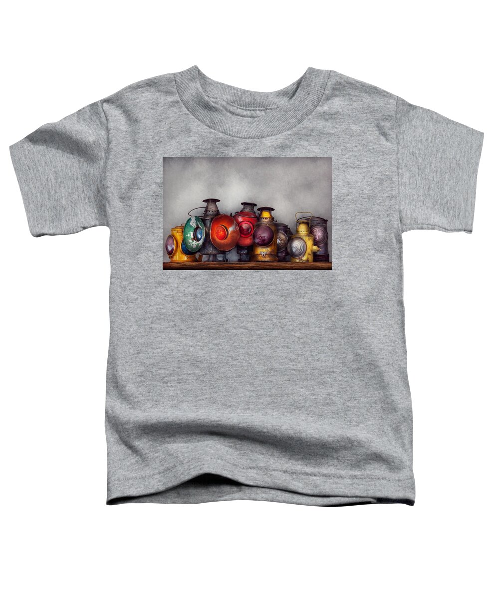 Lantern Toddler T-Shirt featuring the photograph Train - A collection of Rail Road lanterns by Mike Savad