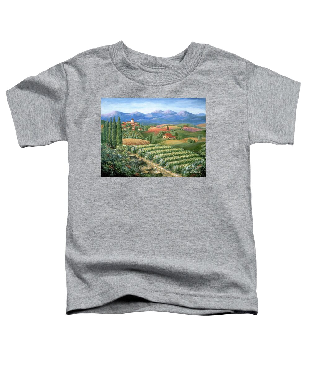 Wine Toddler T-Shirt featuring the painting Tuscan Vineyard and Village by Marilyn Dunlap