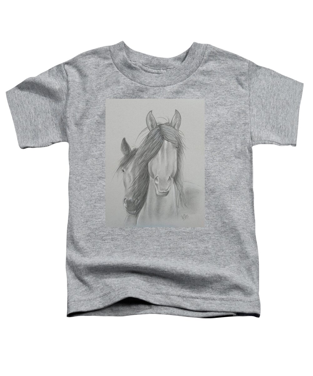 Charcoal Drawing Toddler T-Shirt featuring the painting Two Wild Horses by Joette Snyder