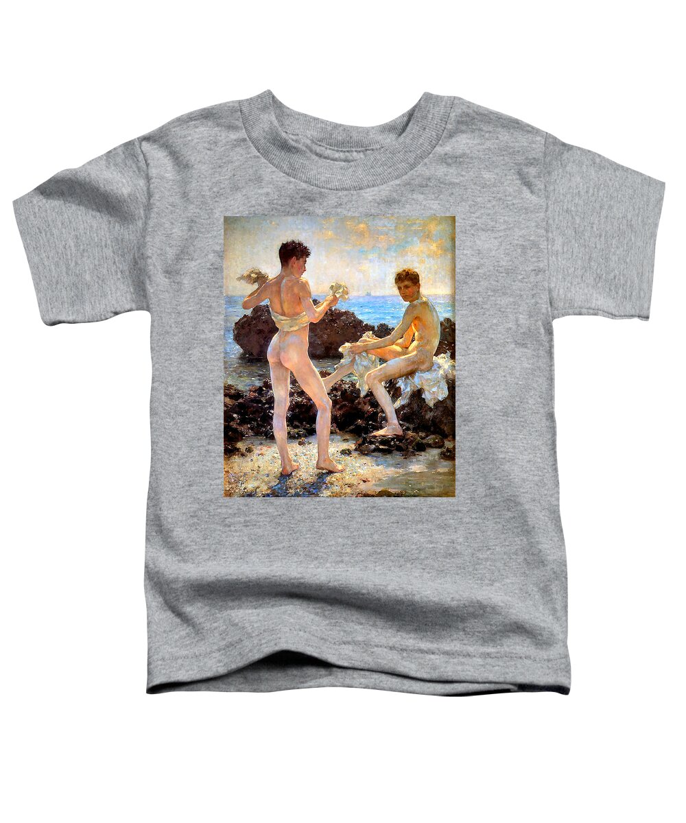 Henry Scott Tuke Toddler T-Shirt featuring the painting Under the Western Sun by Henry Scott Tuke