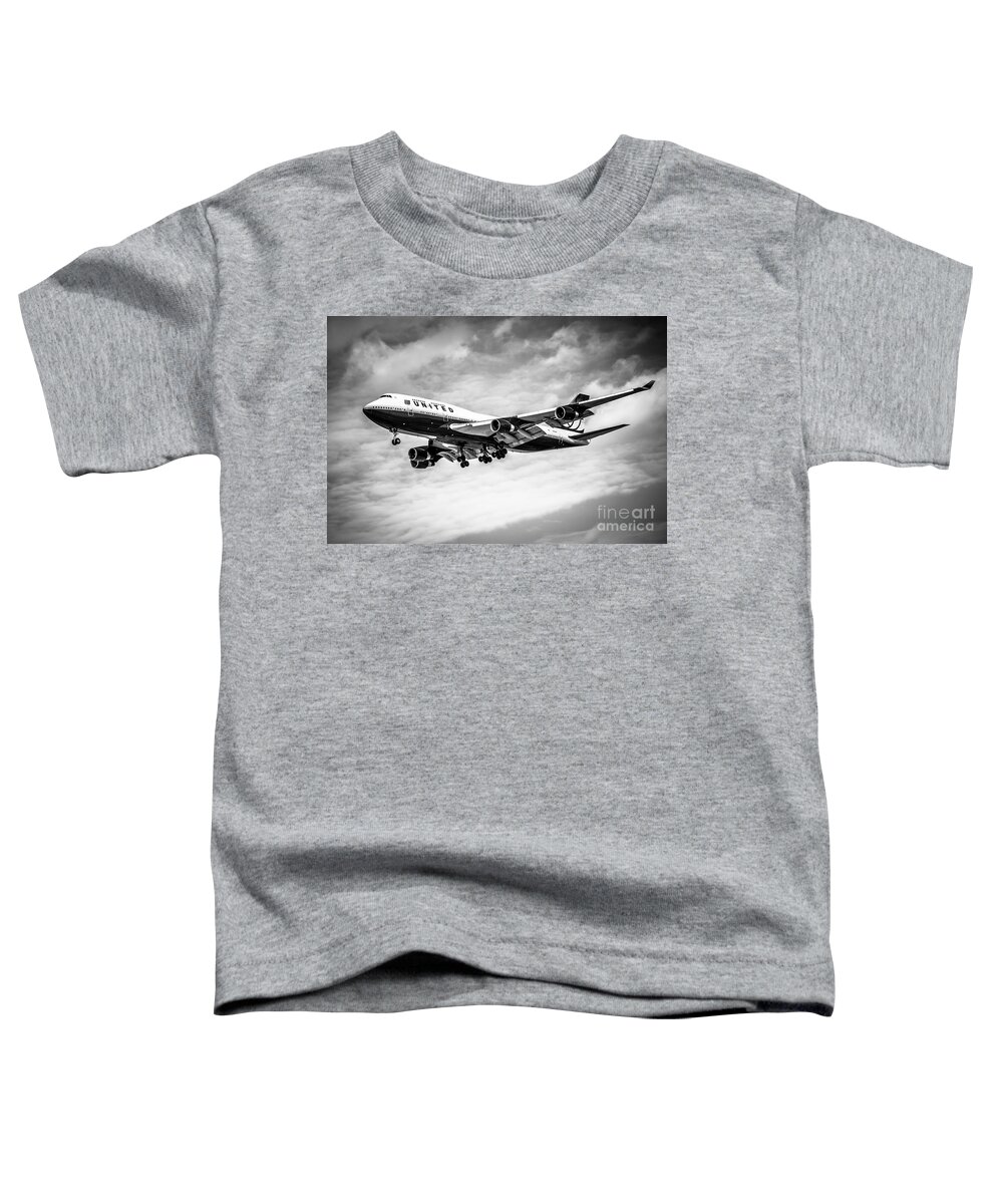 747 Toddler T-Shirt featuring the photograph United Airlines Airplane in Black and White by Paul Velgos
