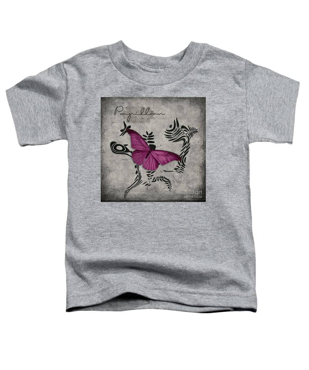 Butterfly Toddler T-Shirt featuring the digital art Variation sur un meme Theme - s05 Papillon Pink by Variance Collections