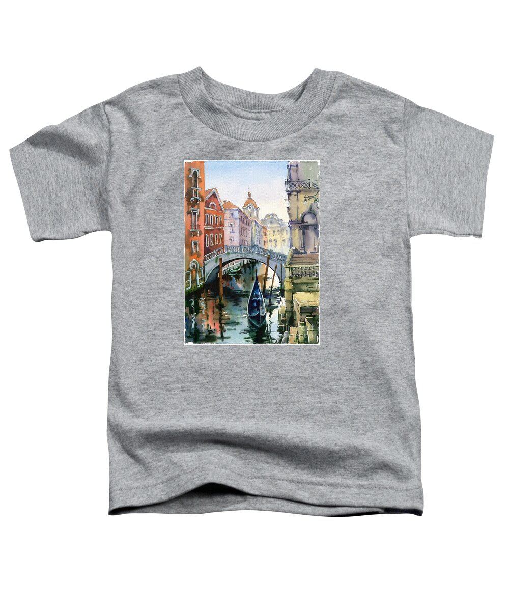 Venetian Canal Toddler T-Shirt featuring the painting Venetian Canal VI by Maria Rabinky