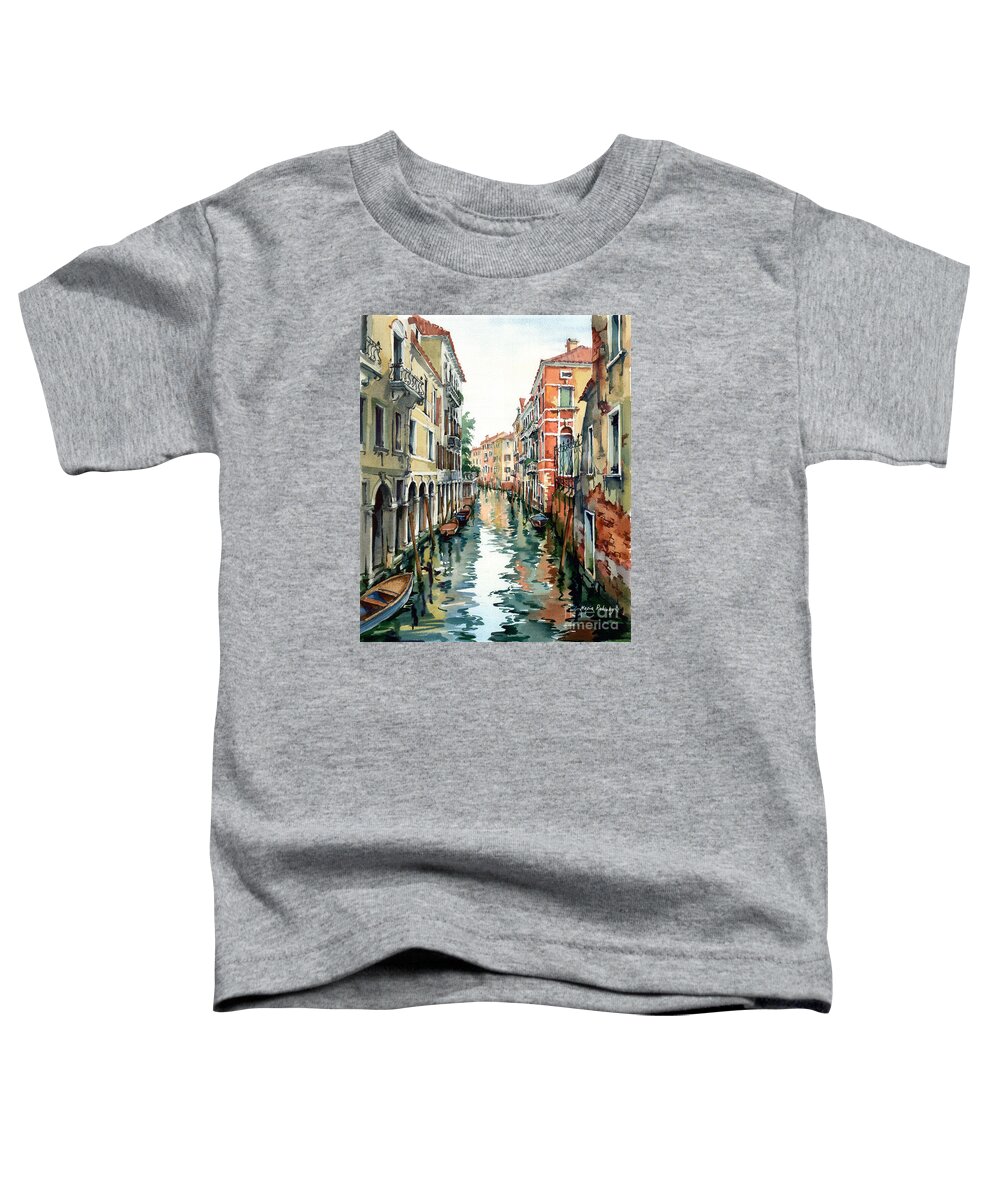 Venetian Canal Toddler T-Shirt featuring the painting Venetian Canal VII by Maria Rabinky