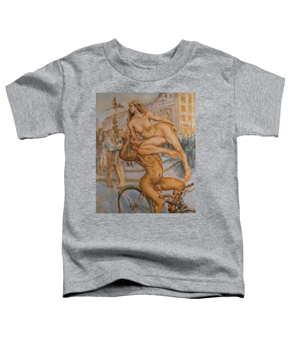 Nudes Toddler T-Shirt featuring the painting Venus and Adonis cycling under Eros by Peregrine Roskilly