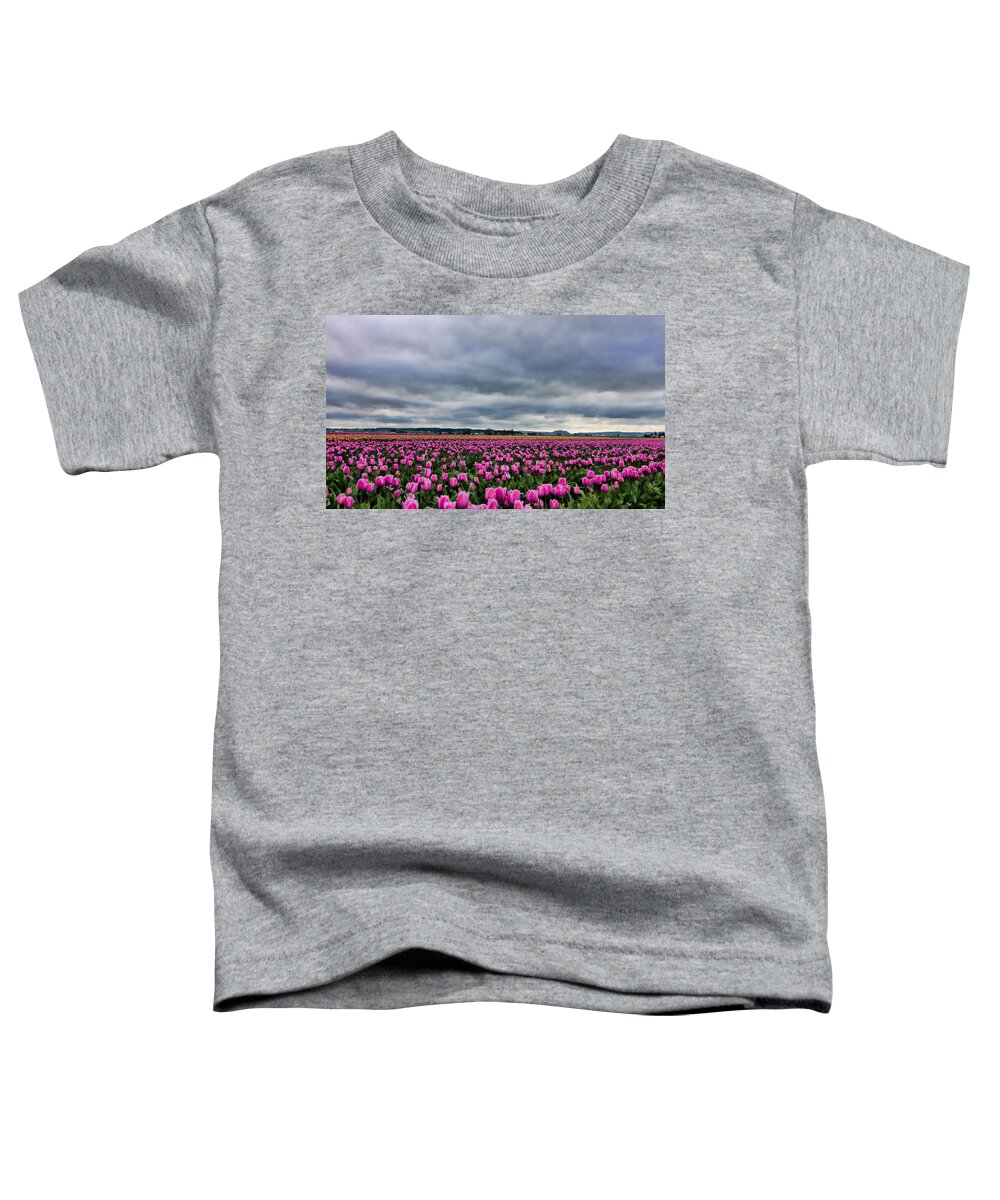 Beautiful Tulips Toddler T-Shirt featuring the photograph Where the Tulips Meet the Sky by Don Schwartz