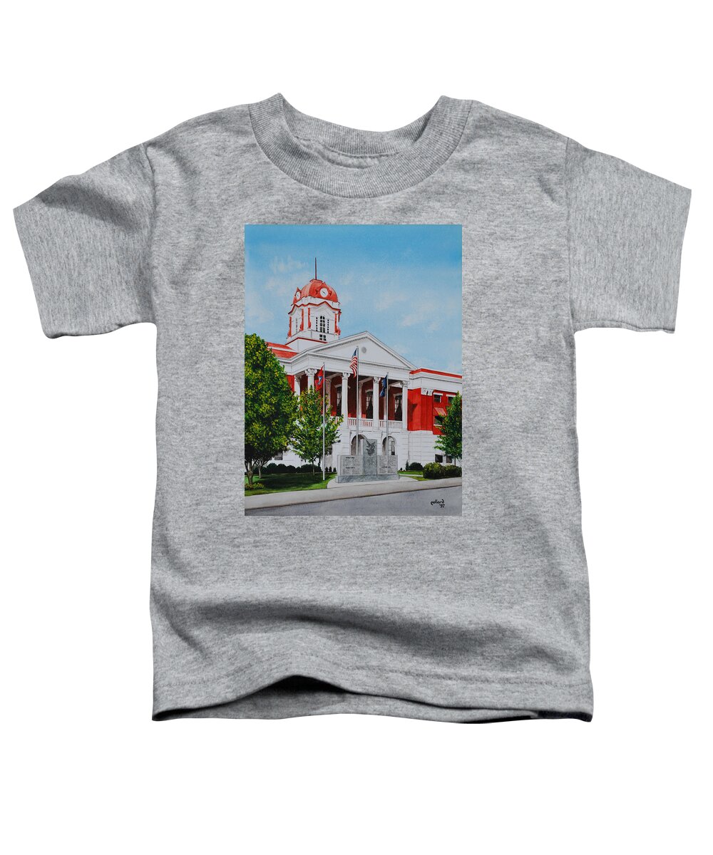 White County Toddler T-Shirt featuring the painting White County Courthouse - Veteran's Memorial by Glenn Pollard