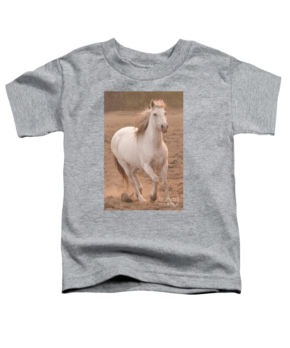 Rtf Ranch Toddler T-Shirt featuring the photograph White Mare Approaches Number One Close Up Muted by Heather Kirk