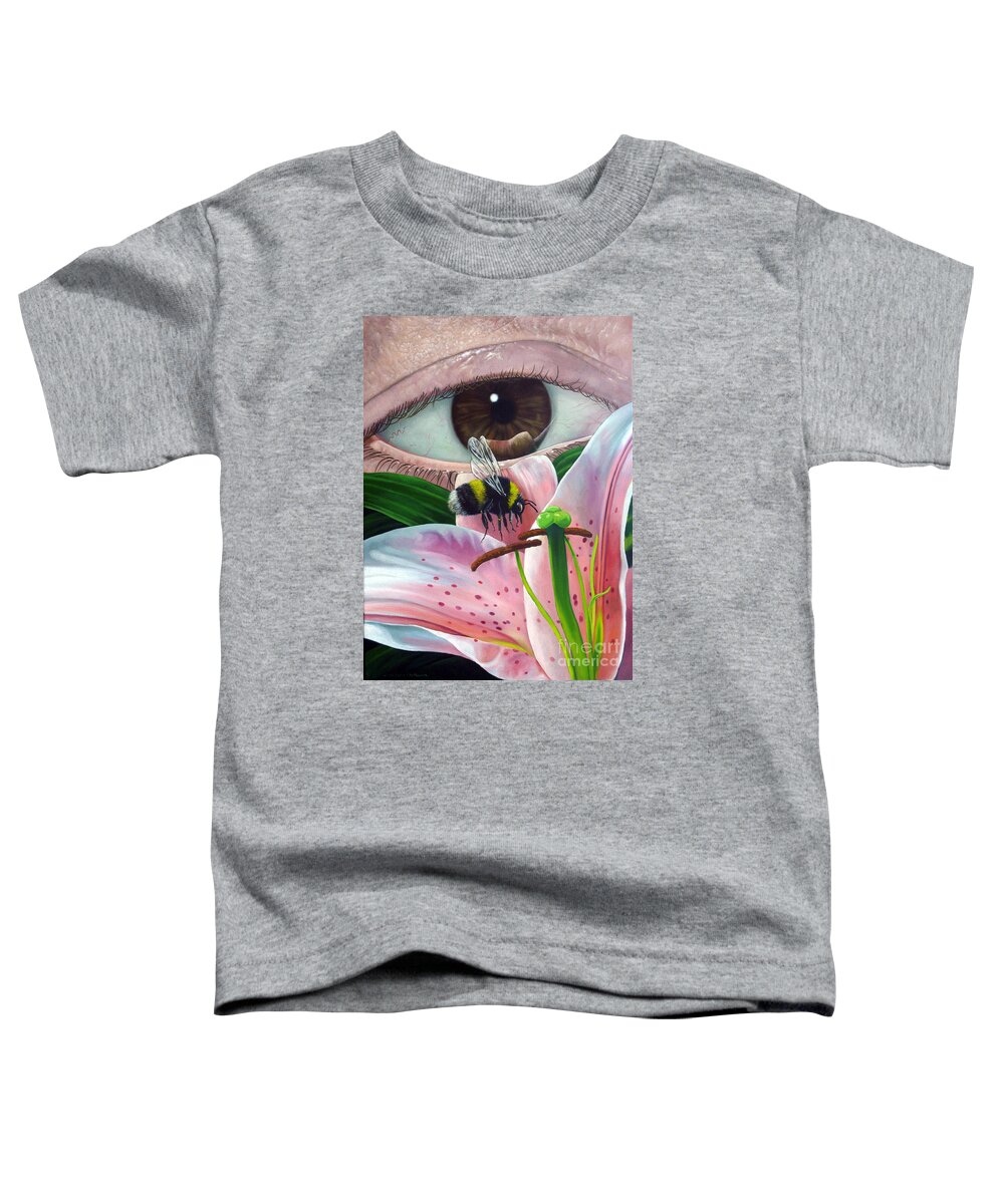 Bumble Bee Toddler T-Shirt featuring the painting White Tailed Bumble Bee Upon Lily Flower by Christopher Shellhammer