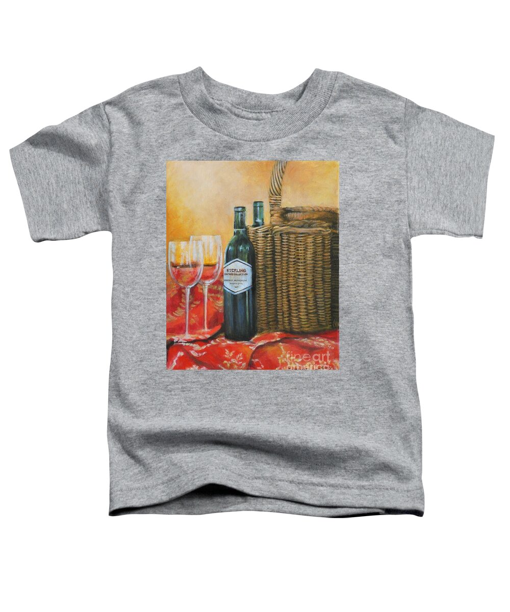 Vineyards Toddler T-Shirt featuring the painting Wicker and Wine by Cynthia Parsons