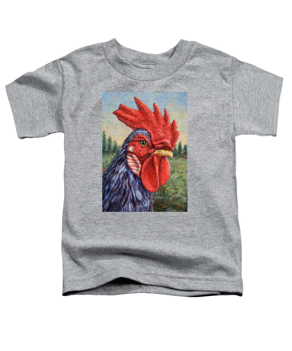 Rooster Toddler T-Shirt featuring the painting Wild Blue Rooster by James W Johnson