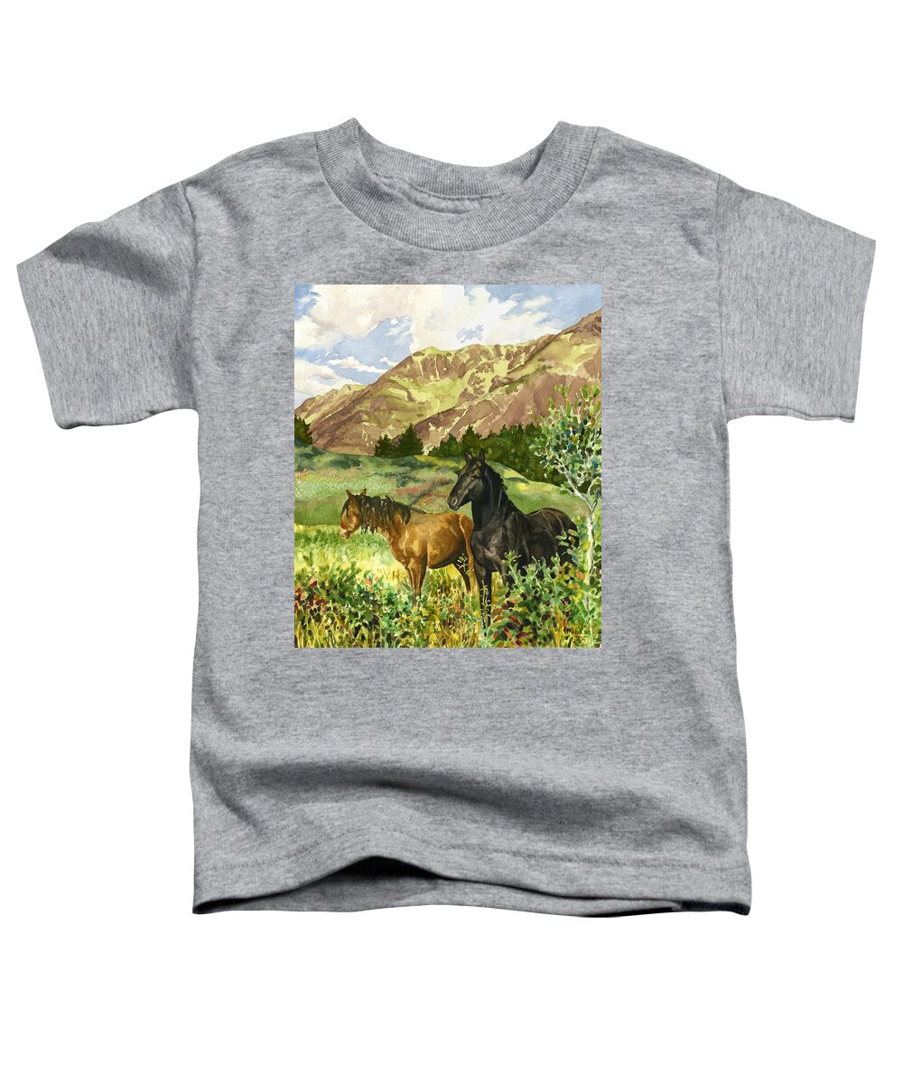 Horse Painting Toddler T-Shirt featuring the painting Wild Horses by Anne Gifford