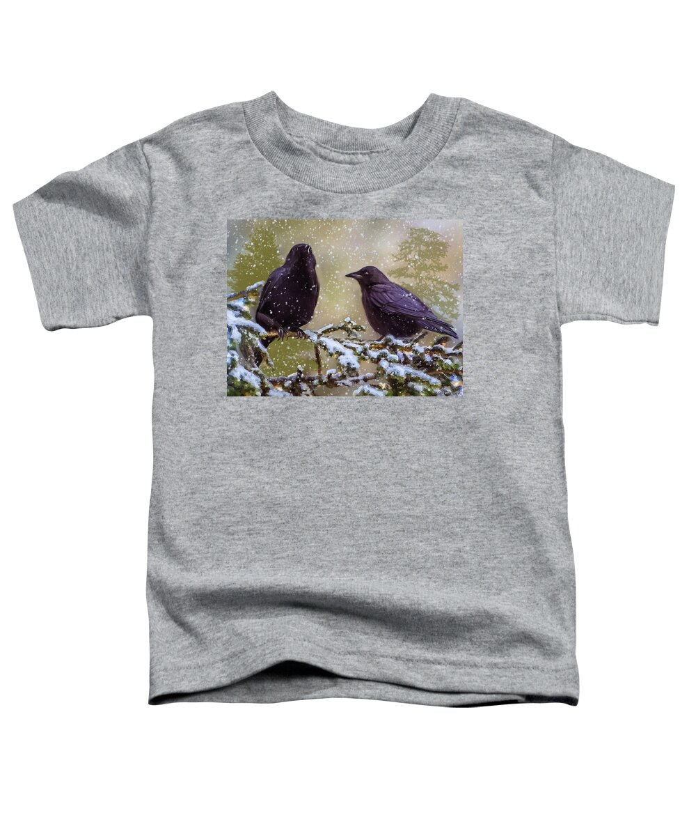Bird Toddler T-Shirt featuring the digital art Winter Crows by Ken Morris