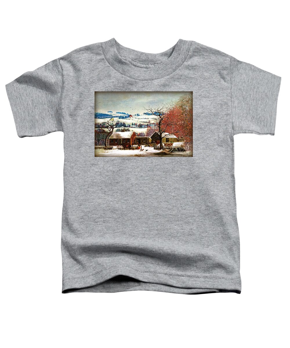Winter Toddler T-Shirt featuring the digital art Winter In the Country Folk Art by Lianne Schneider