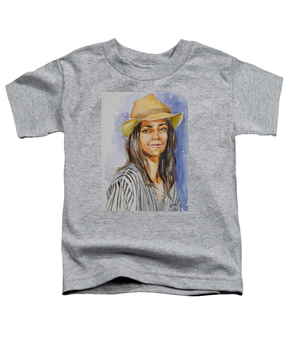  Toddler T-Shirt featuring the painting Woman with straw hat by Jyotika Shroff