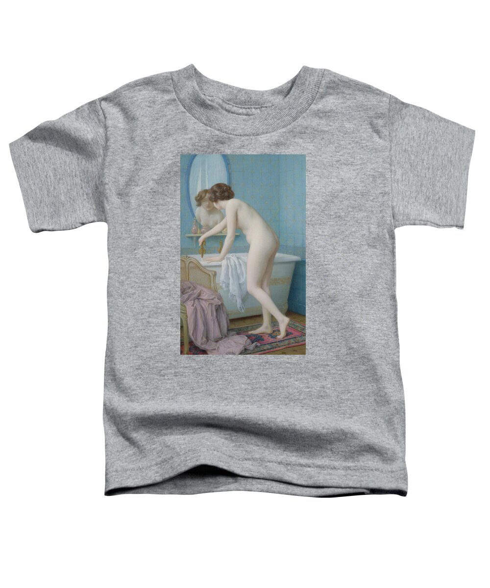 Mirror Toddler T-Shirt featuring the painting Young Woman Preparing her Bath by Jules Scalbert