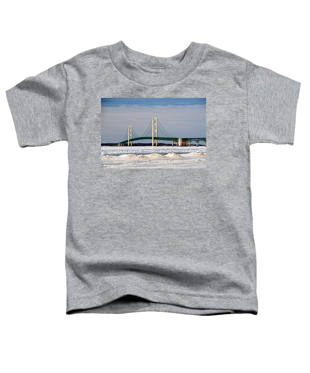 Mackinac Bridge Toddler T-Shirt featuring the photograph Mackinac Bridge in Winter #1 by Grace Grogan
