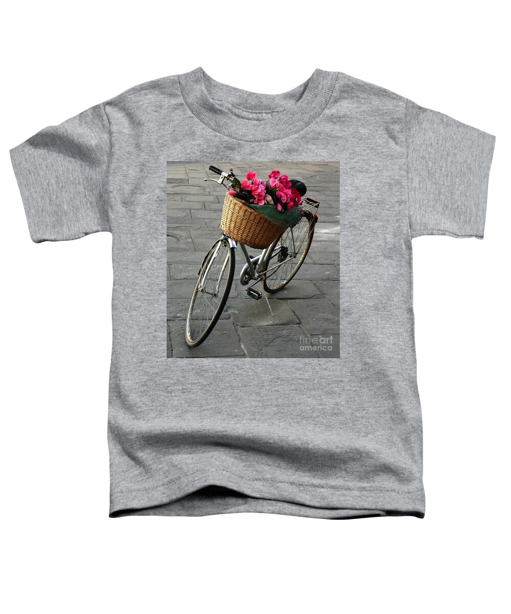 Bicycle Toddler T-Shirt featuring the photograph A Flower Delivery by Vivian Christopher