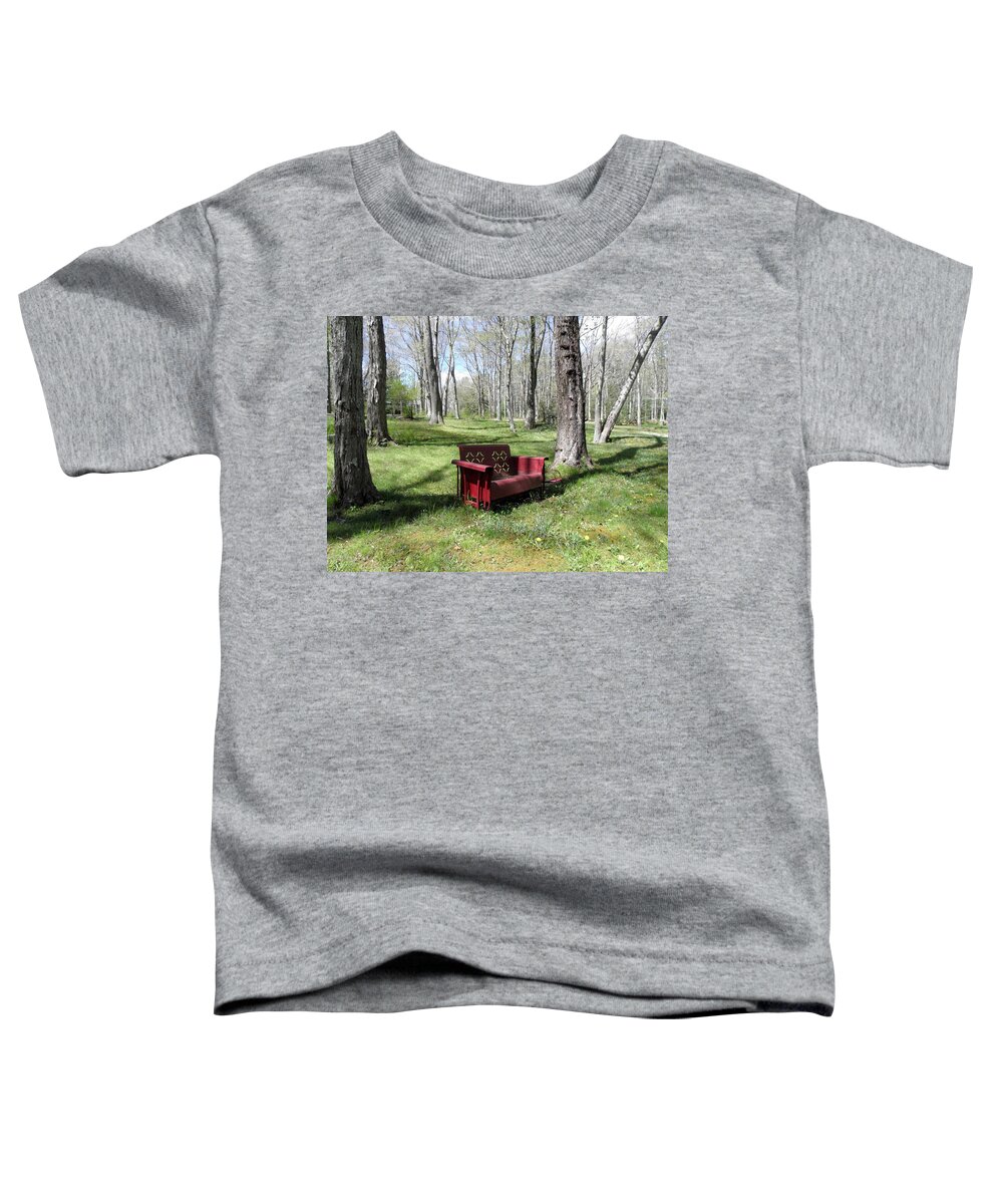Old Metal Bench Toddler T-Shirt featuring the photograph A perfect bench in the country by Kim Galluzzo Wozniak