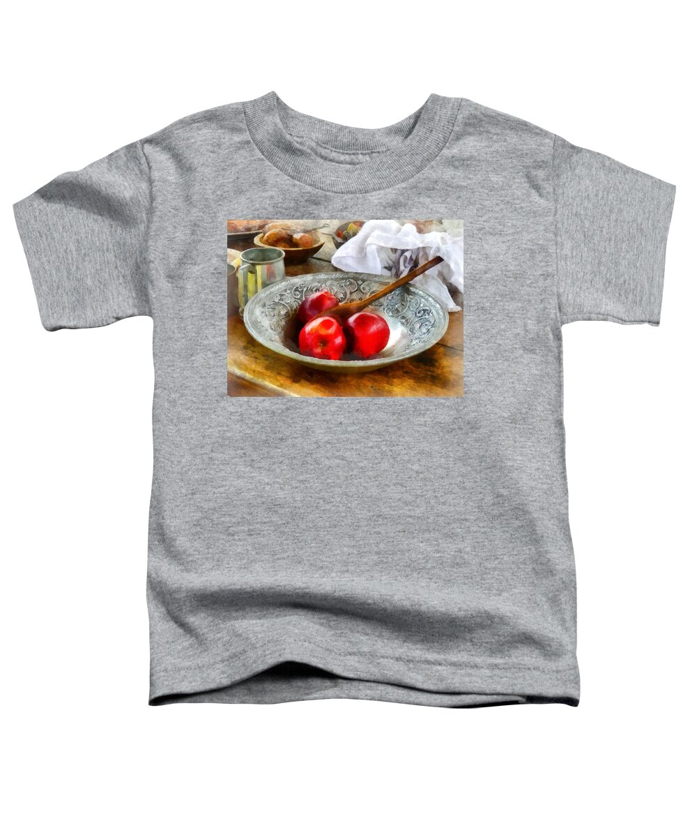 Meal Toddler T-Shirt featuring the photograph Apples in a Silver Bowl by Susan Savad