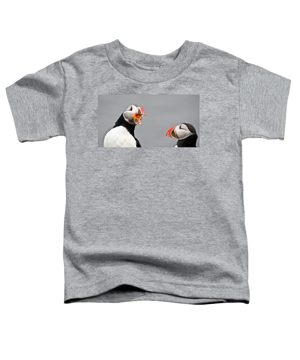 Puffins Toddler T-Shirt featuring the photograph Are You Listening to Me by Tom and Pat Cory