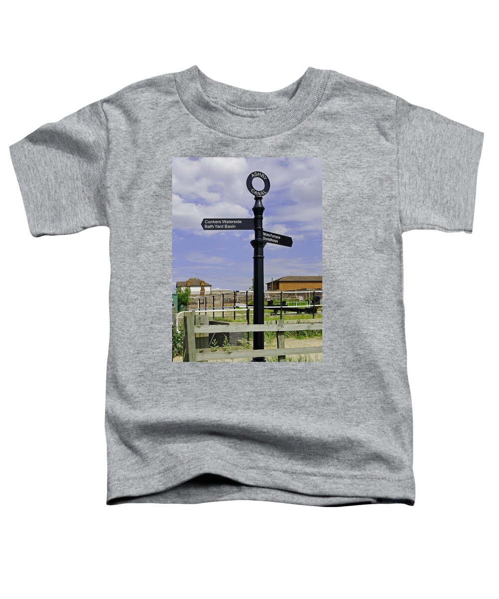 Ashby Canal Toddler T-Shirt featuring the photograph Ashby Canal Signpost at Moira Lock by Rod Johnson