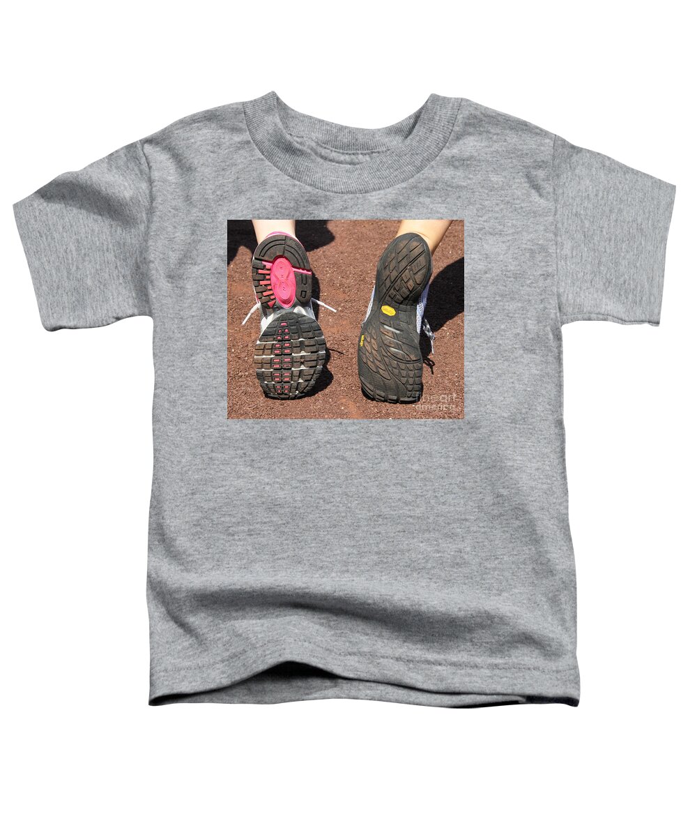 Athlete Toddler T-Shirt featuring the photograph Barefoot Running Shoe And Normal by Photo Researchers, Inc.