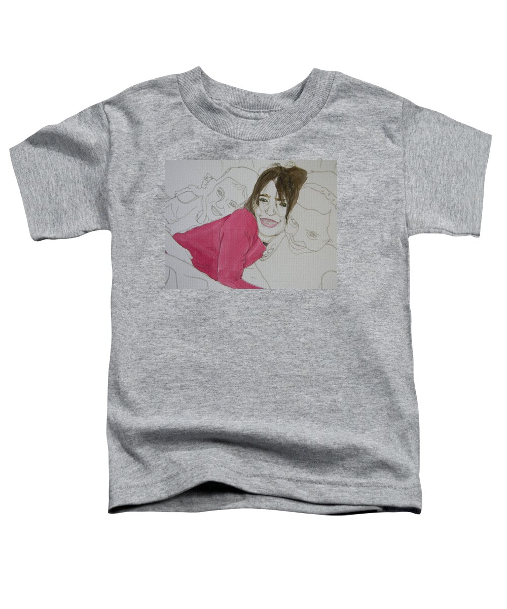 Girls Toddler T-Shirt featuring the painting Cousins Portrait 2 of 3 by Marwan George Khoury