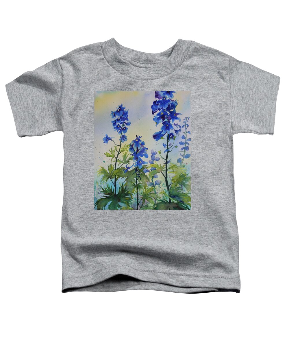 Blue Flowers Toddler T-Shirt featuring the painting Delphiniums by Ruth Kamenev