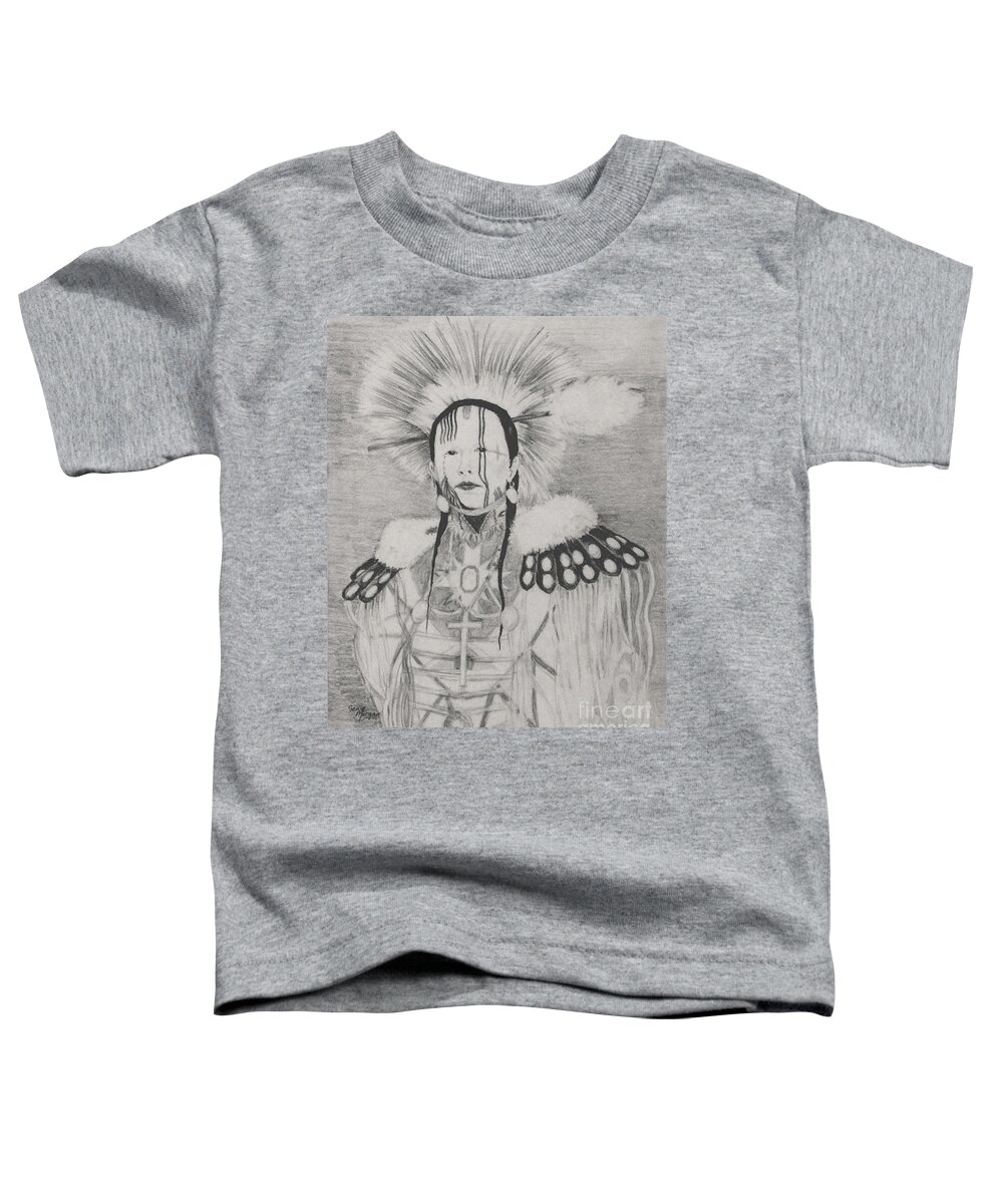 Native American Figure Drawing Toddler T-Shirt featuring the drawing Faithful Warrior by Genie Morgan